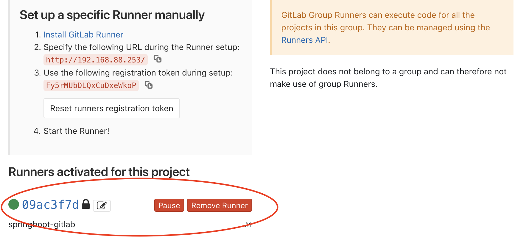 gitlab runner registered