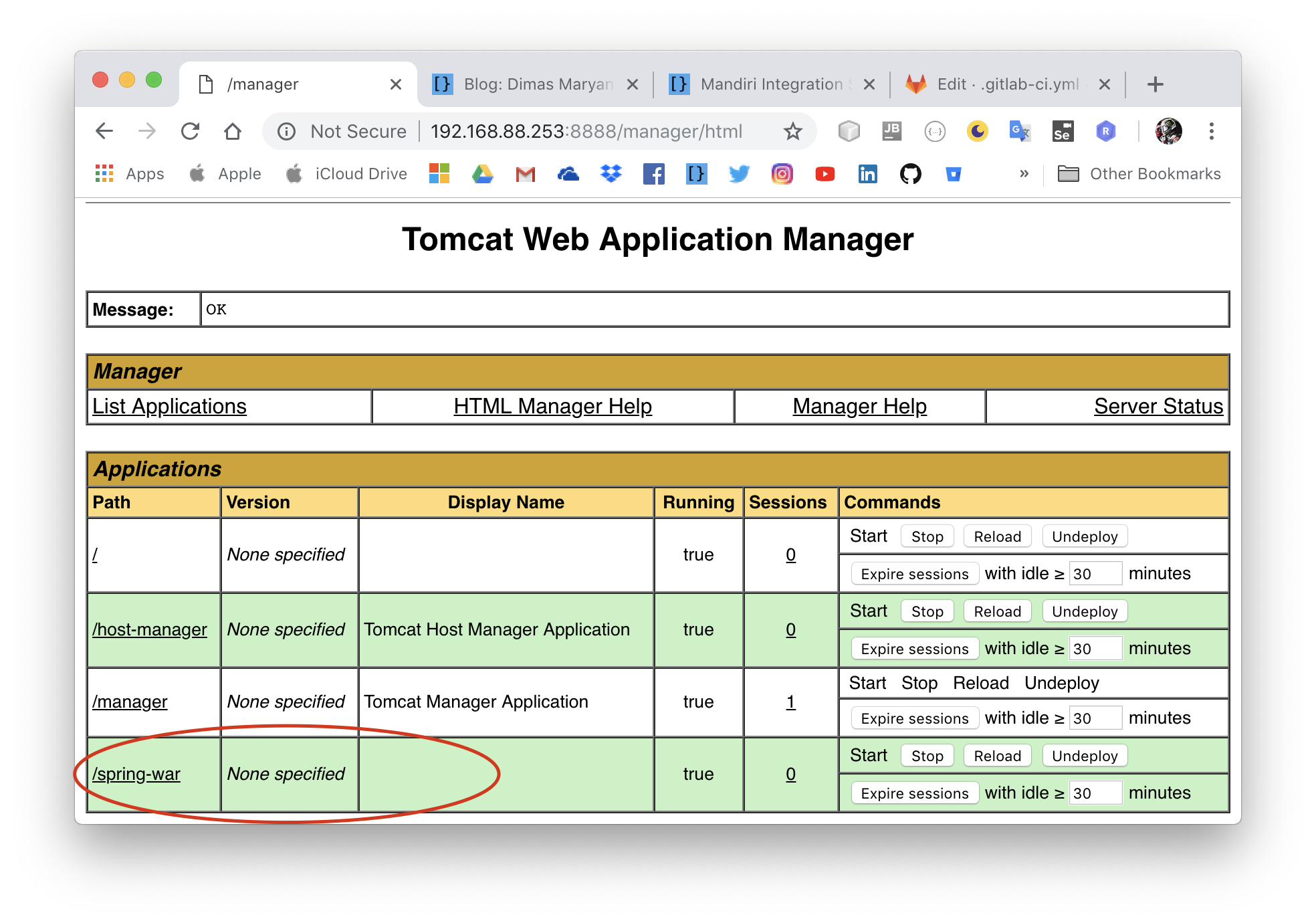 tomcat management application list