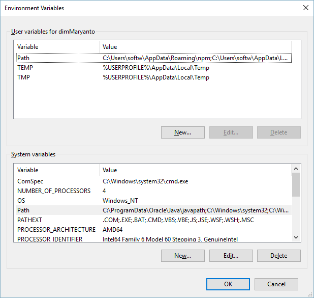 Setting system variable dan variable name