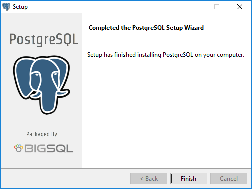 Finish install postgresql