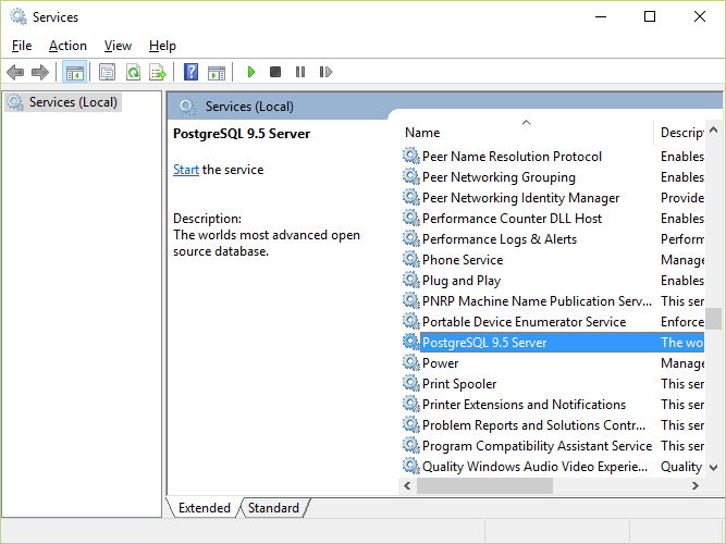 PostgreSQL 9.x service