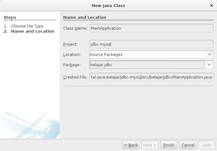 Create New Java Class Description