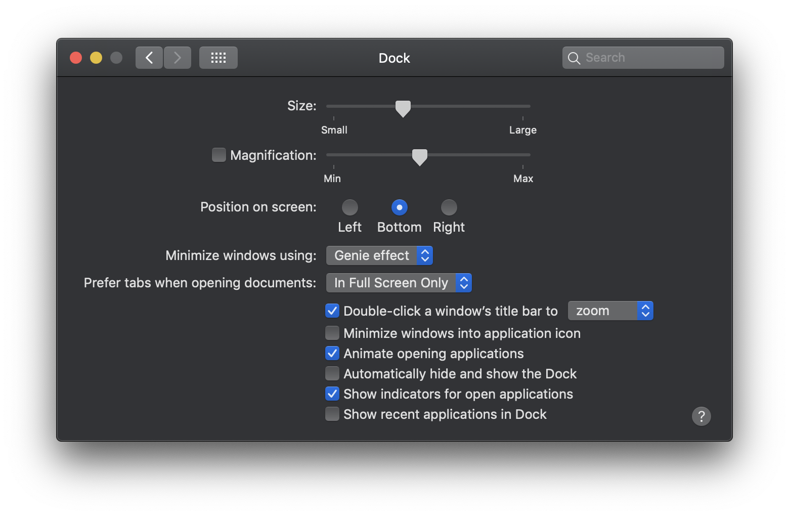 dock settings