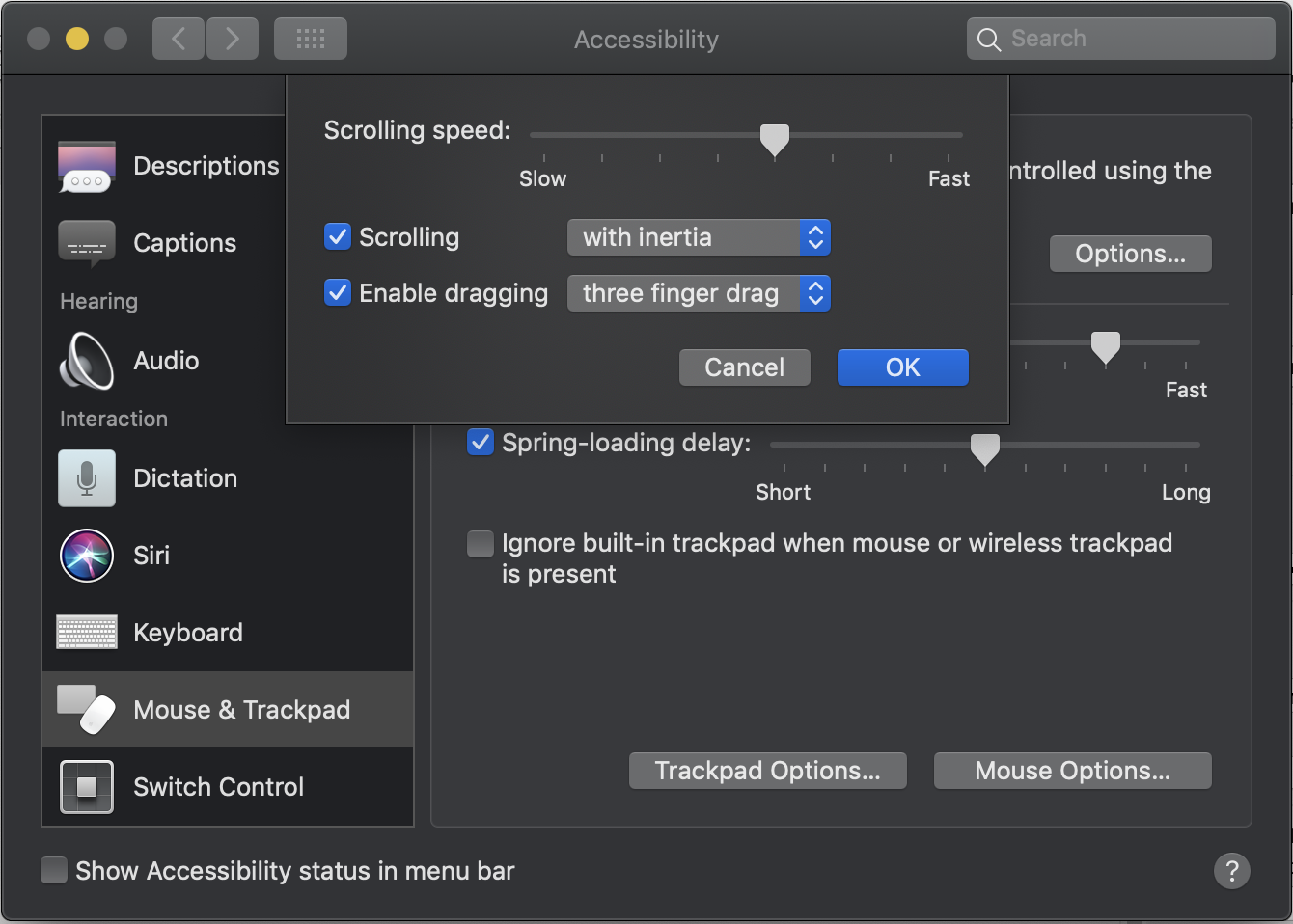 setting touchpad drag