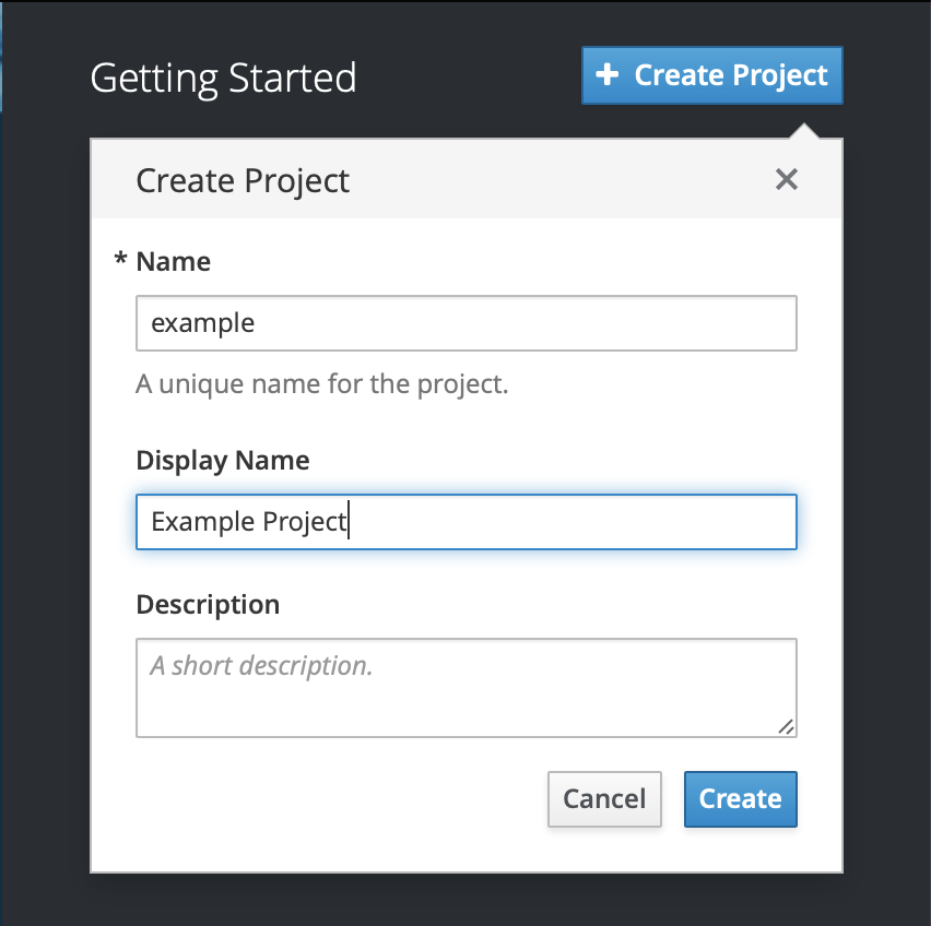 create project openshift management console