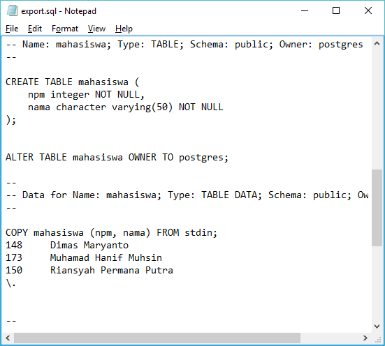 Export SQL pg_dump